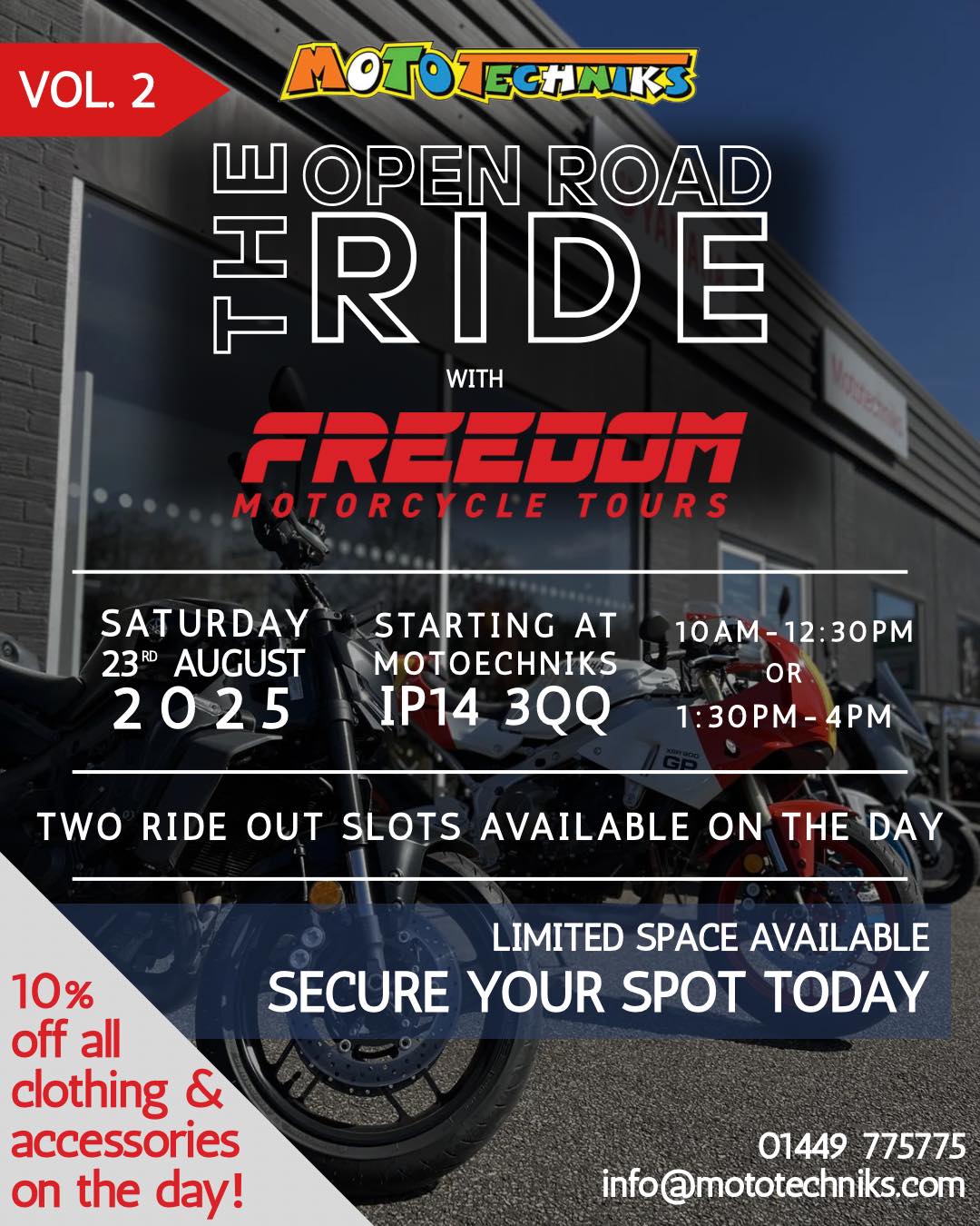 Mototechniks X Freedom Motorcycle Tours | Saturday 23 August 2025