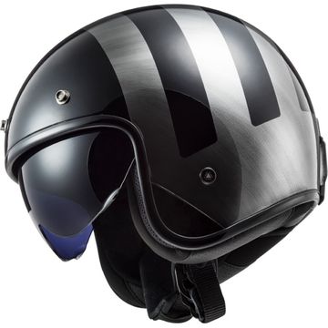 LS2 OF601 Bob Lines Black Jeans Open Face Motorcycle Helmet