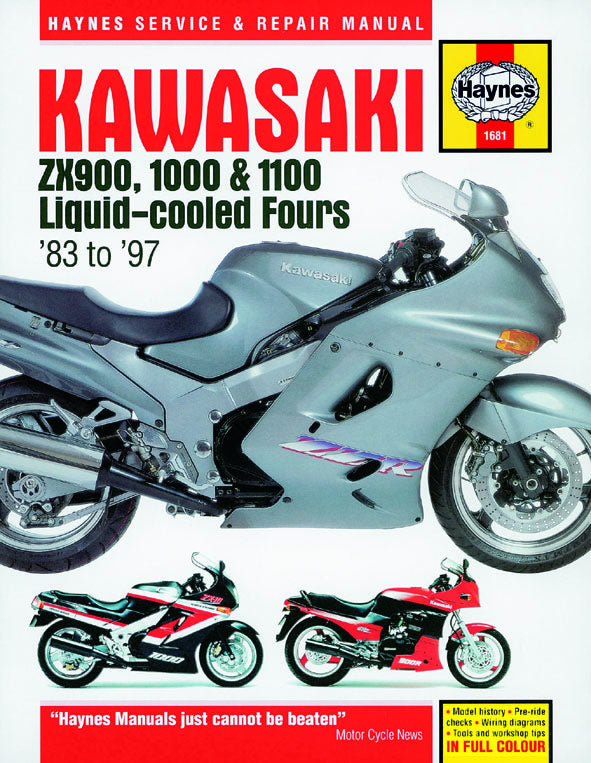 Haynes Manual 1681 - Kawasaki ZX900, 1000 & 1100 Liquid-cooled Fours '83 to '97