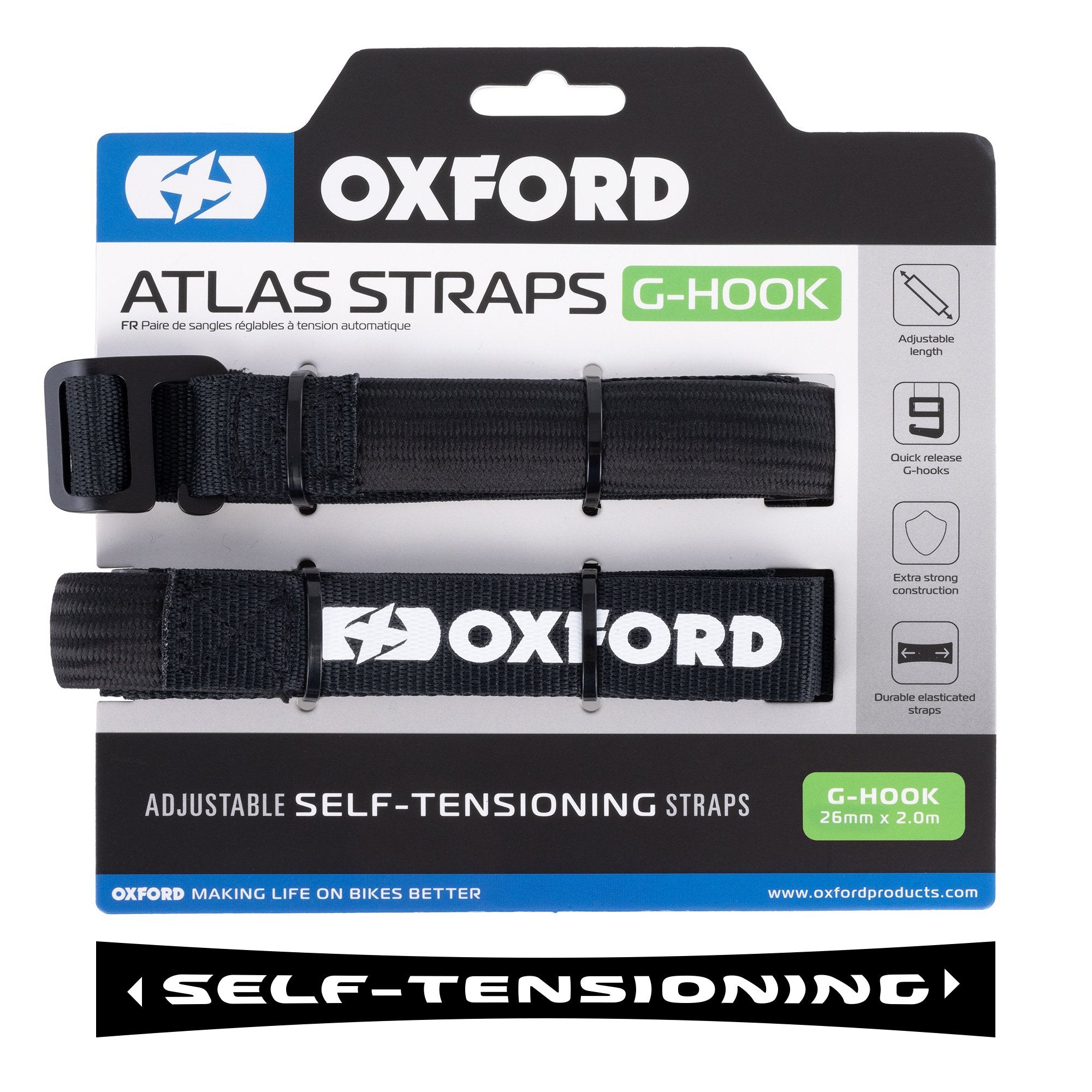 Oxford Atlas G-Hook 26mm x 2m Black (Pair)